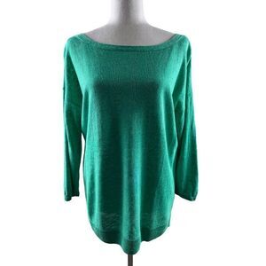 Talbots Linen 3/4 Sleeve Tassel Tie Back Pullover Blouse Kelly Green Medium